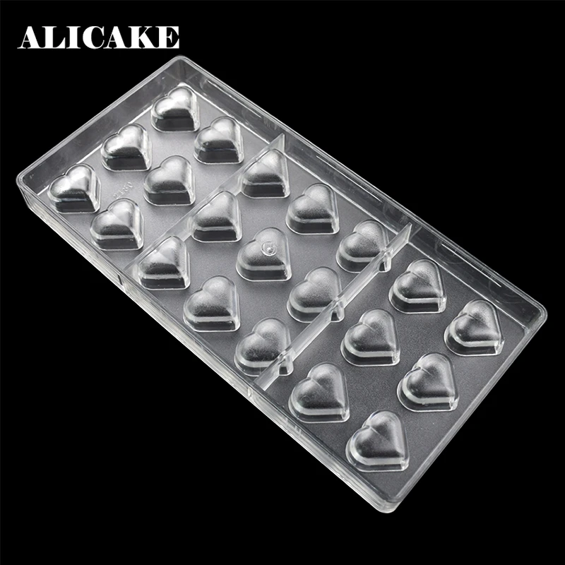 1Pcs Polycarbonate Chocolate Candy Mold Pans Trays Heart Shape Fondant Ice Mould Baking Pastry Acrylic Confectionery Utensils