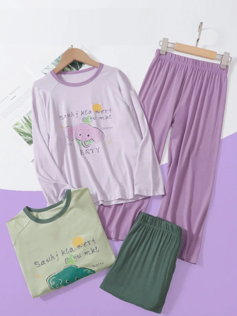 new delivery children baby spring t shirt+pant pajama kids girls thin home clothes 2pc/set 110-180 students 3-18year boy clothes