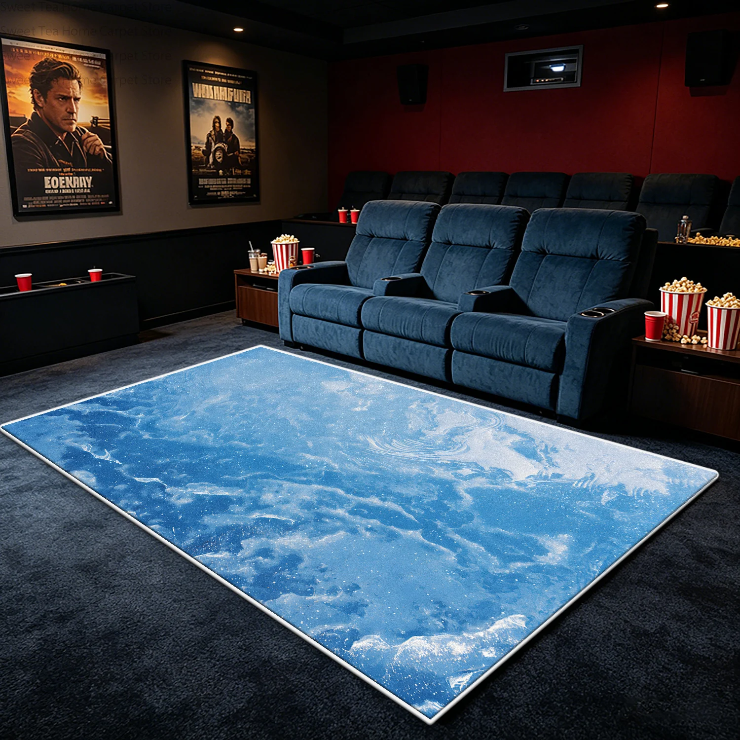 3D Modern Blue Scenery Cinema Area Rug Bedroom Decoration Aesthetic Soft Fluffy Floor Mats Washable Non-slip Living Room Carpet