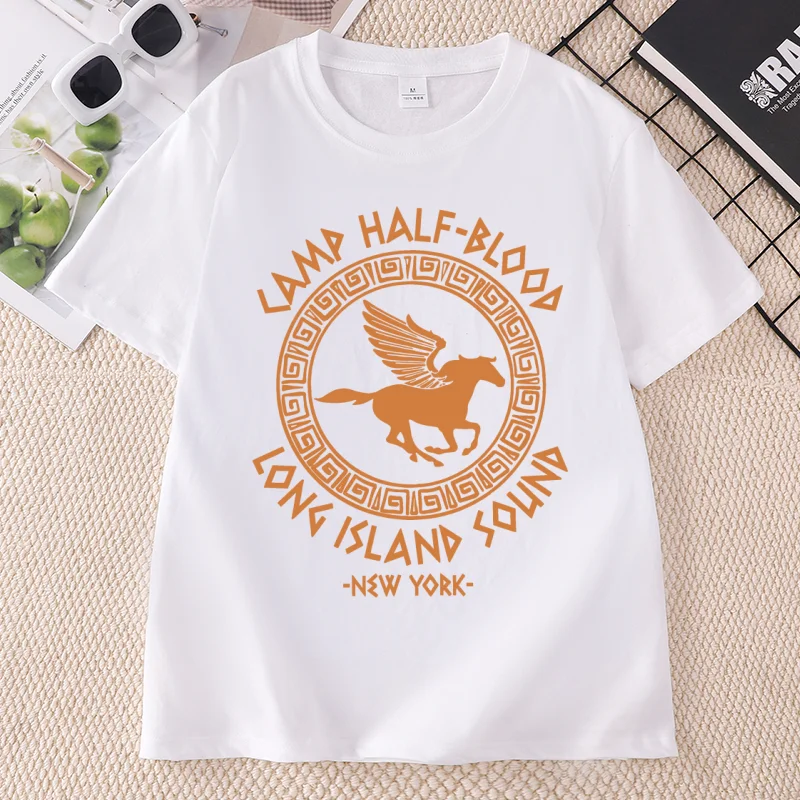 Percy Jackson Camp Half Blood T-shirt Casual Cotton Short Sleeve Crewneck Printed Tshirts Comfortable Men Women Clothing