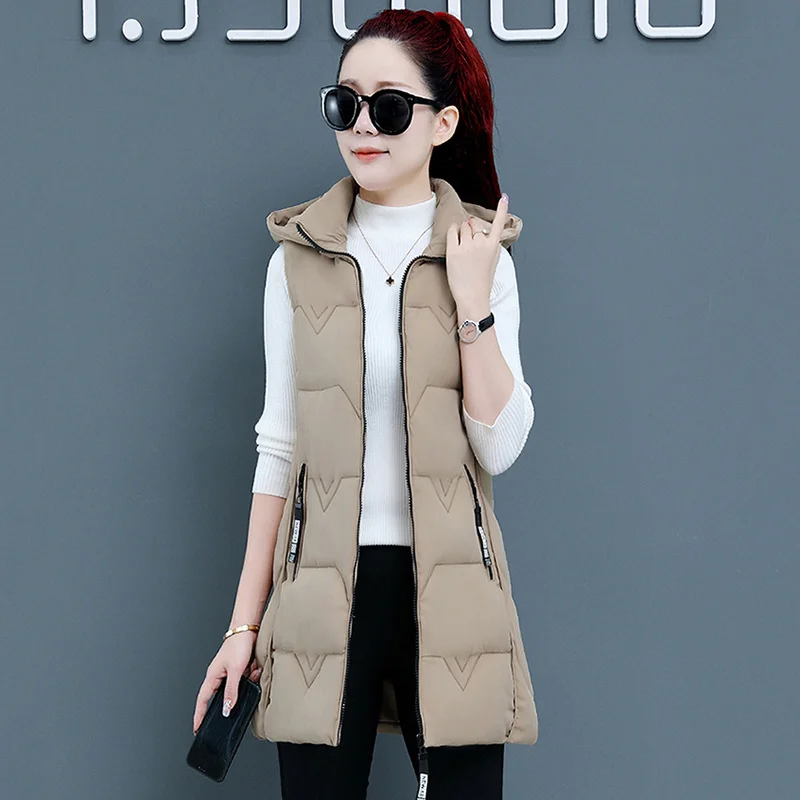 

Waistcoat Vest Women Autumn Winter Long Korean Thick Waistcoat Vest Coat 2025 New Hooded Down Cotton-Padded Vest Female Overcoat