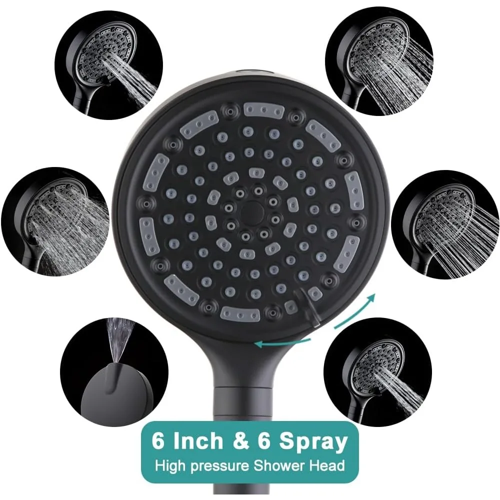 مجموعة صنبور دش عالي الضغط مقاس 6 بوصات مع 6 أوضاع رش ورأس دش مفلتر، بما في ذلك رأس دش ومرفق يدوي