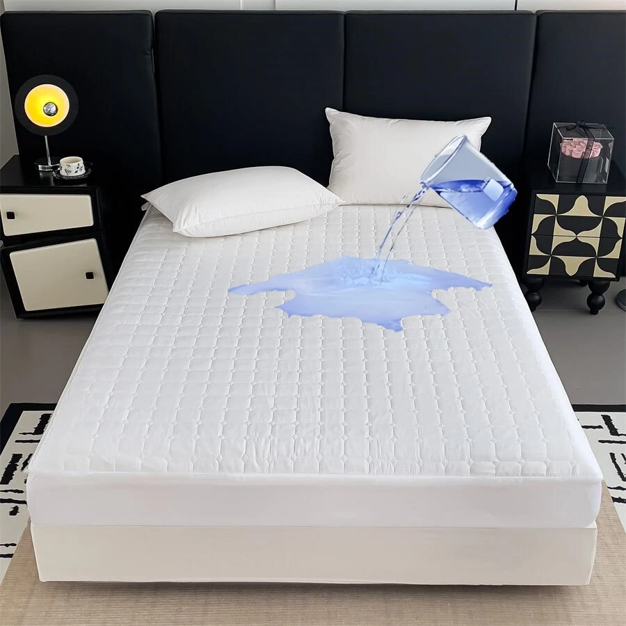 Kuup Fashion Queen Size Mattress Protector Waterproof Quilted Fitted Sheet Solid Color Bed Cover - No Pillowcase Included