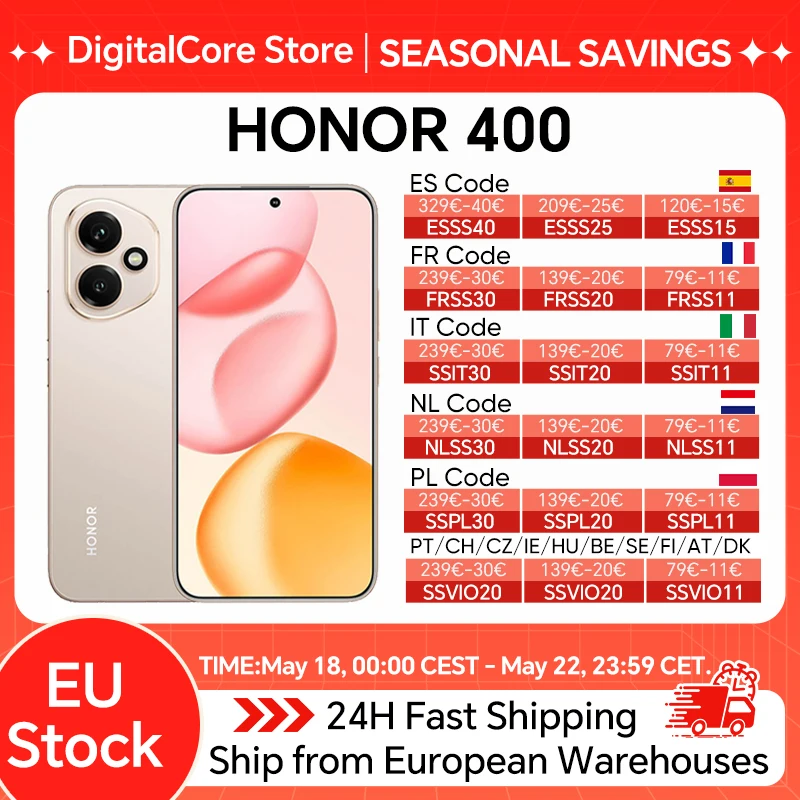 Version Globale HONOR 400 Smartphone 5G Snapdragon 7 Gen 3 Appareil Photo IA 200MP Écran AMOLED 6,55'' 5300mAh 66W SuperCharge