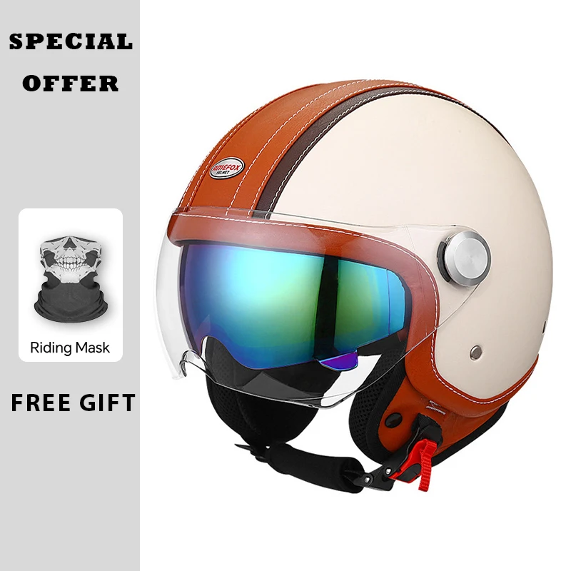 

Men's Motorcycle Helmets DOT Vintage Halley Open Face Helmet Double Visor 3/4 Jet Half Helmet Women Pedal Personality Scooter