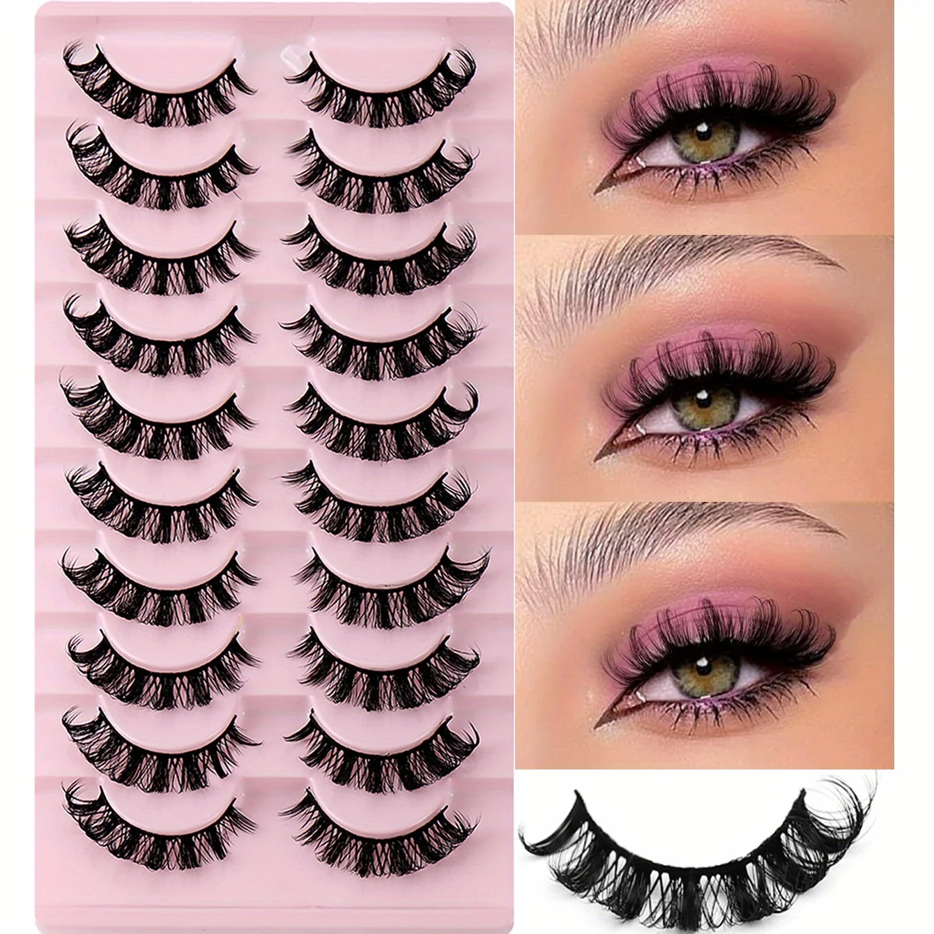 3Boxes(30Pairs) Russian Strip Lashes D Curl Fake Lashes Natural Look Fluffy Volume Wispy Russian Lashes 3D Effect Fake Eyelashes