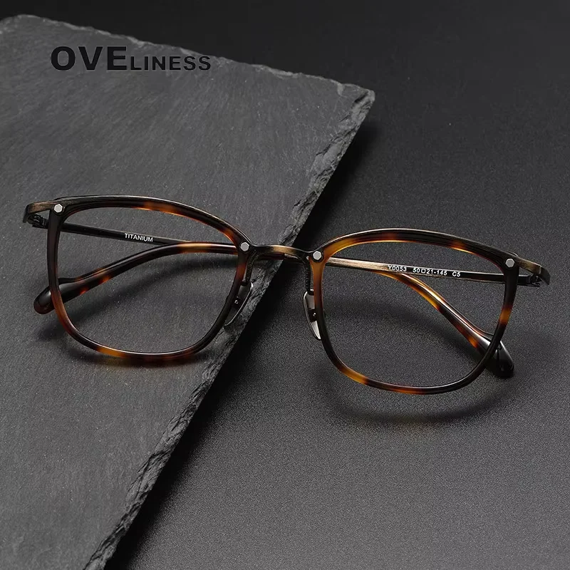 

Acetate Titanium Optical Glasses Frame Men Vintage Square Myopia Prescription Eyeglasses Women Designer Luxury Brand Eyewear