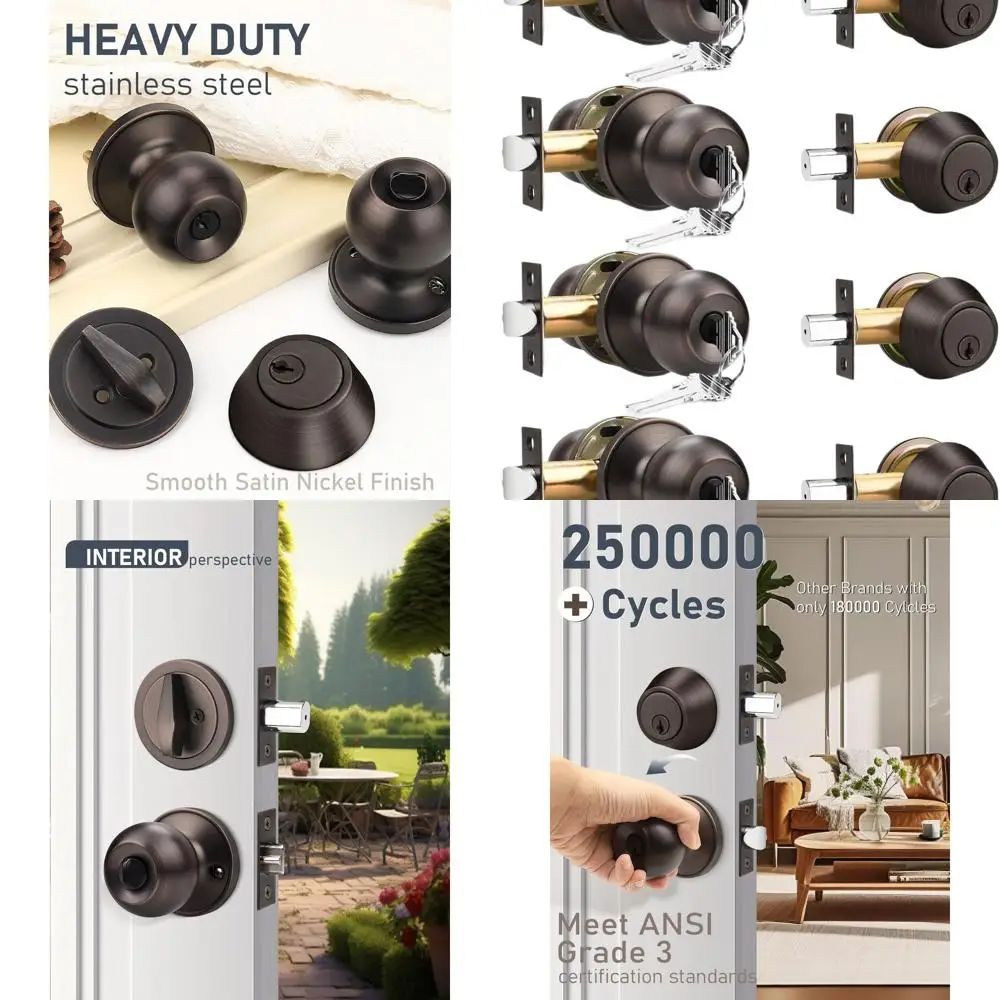 

4-Piece Oil Rubbed Bronze Door Lock Set with Single Cylinder Deadbolt and Matching Knob