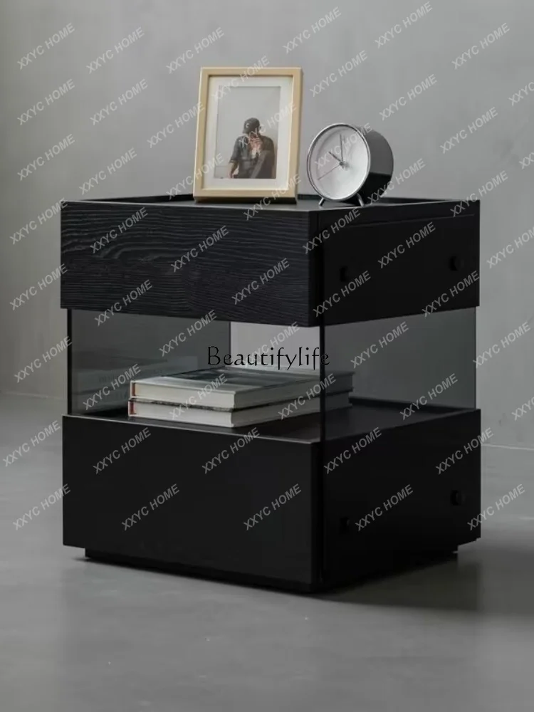 Italian Minimalist Bedside Table Nordic Style Suspension Modern Minimalist Glass Bedside Storage Storage Cabinet