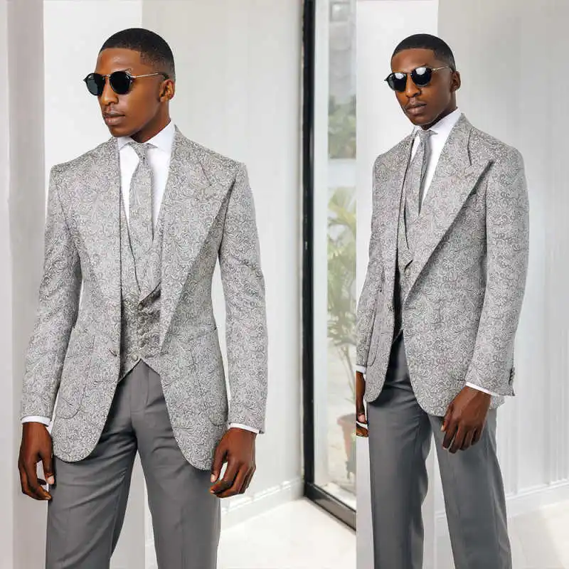 

Элегантные жаккардовые мужские костюмы, 3-компонентный пиджак, однобортный приталенный смокинг для свадьбы, жениха, вечерние костюмы для выпускного вечера, костюмы для выпускного вечера, Hommes