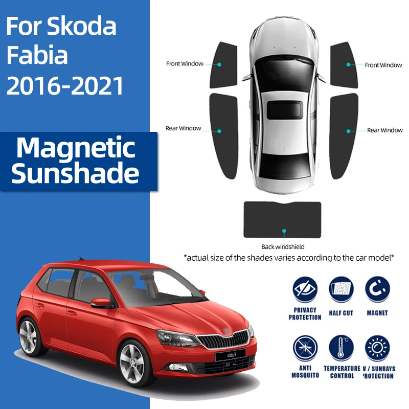 For Skoda FABIA MK3 2015-2021 Magnetic Car Sunshade Shield Front Windshield Curtain Rear Side Baby Window Sun Shade Visor