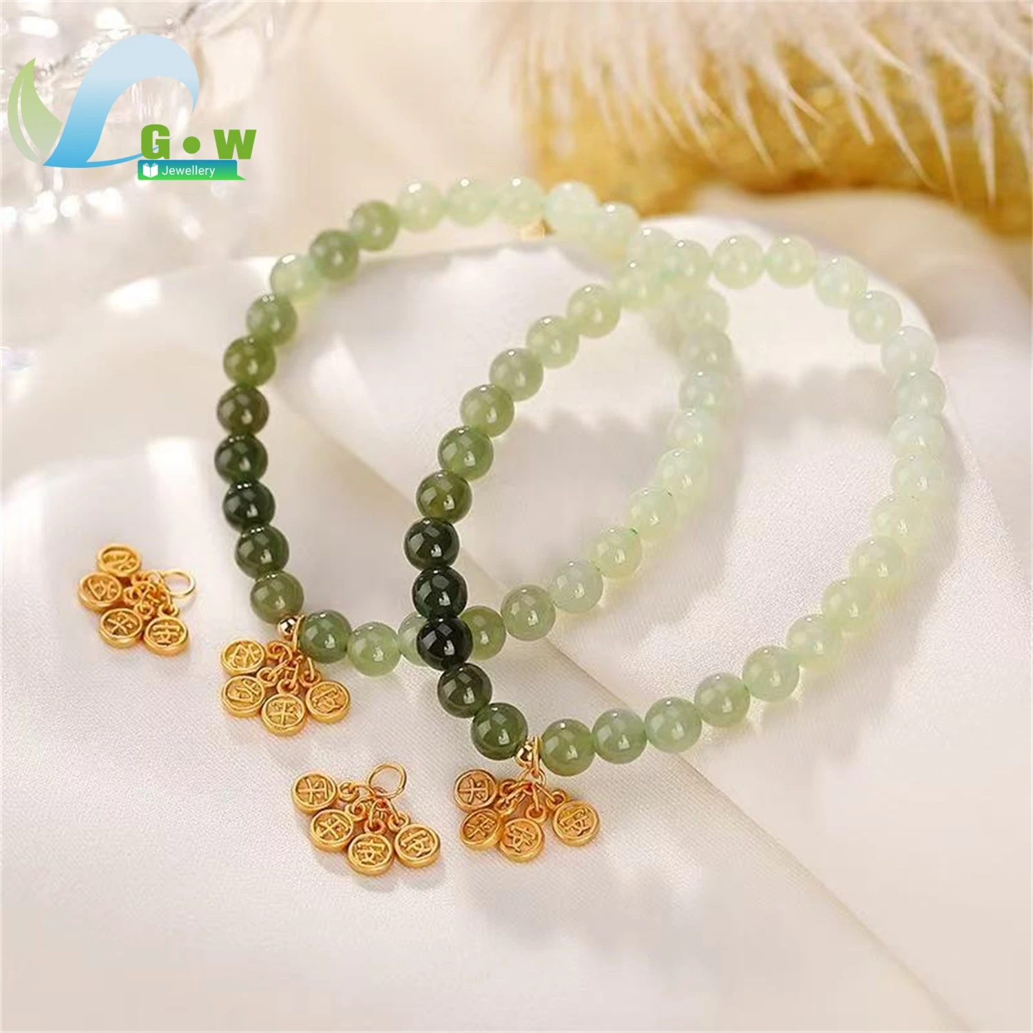 Natural Hetian Green Jade Gradient Round Bead Bracelet Women Sui Sui Ping An Gemstone Wristband Handmade Jewelry Charm Gift