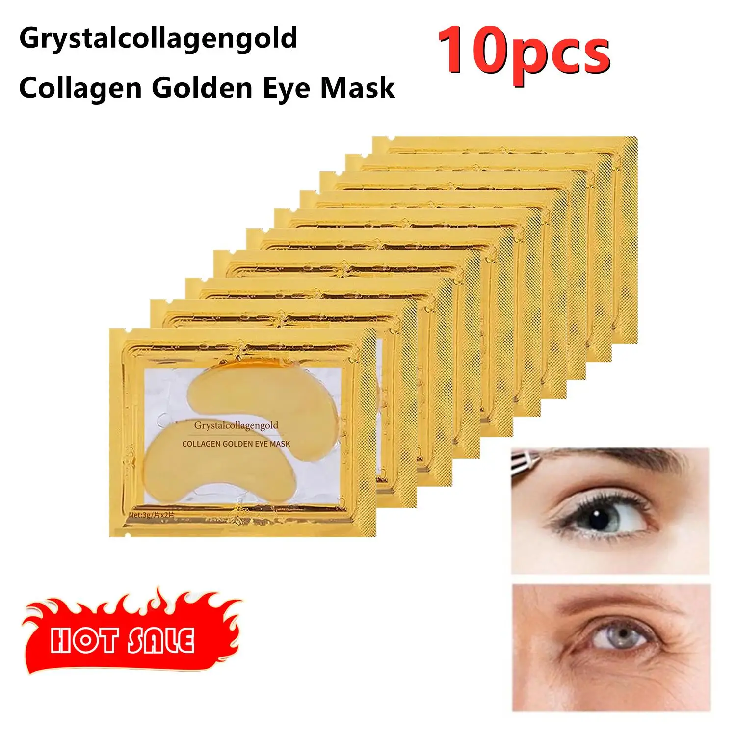 

10pcs Crystal Collagen Gold Powder Eye Mask Anti-Aging Dark Circles Acne Beauty Patches For Eye Skin Care Korean Cosmetics