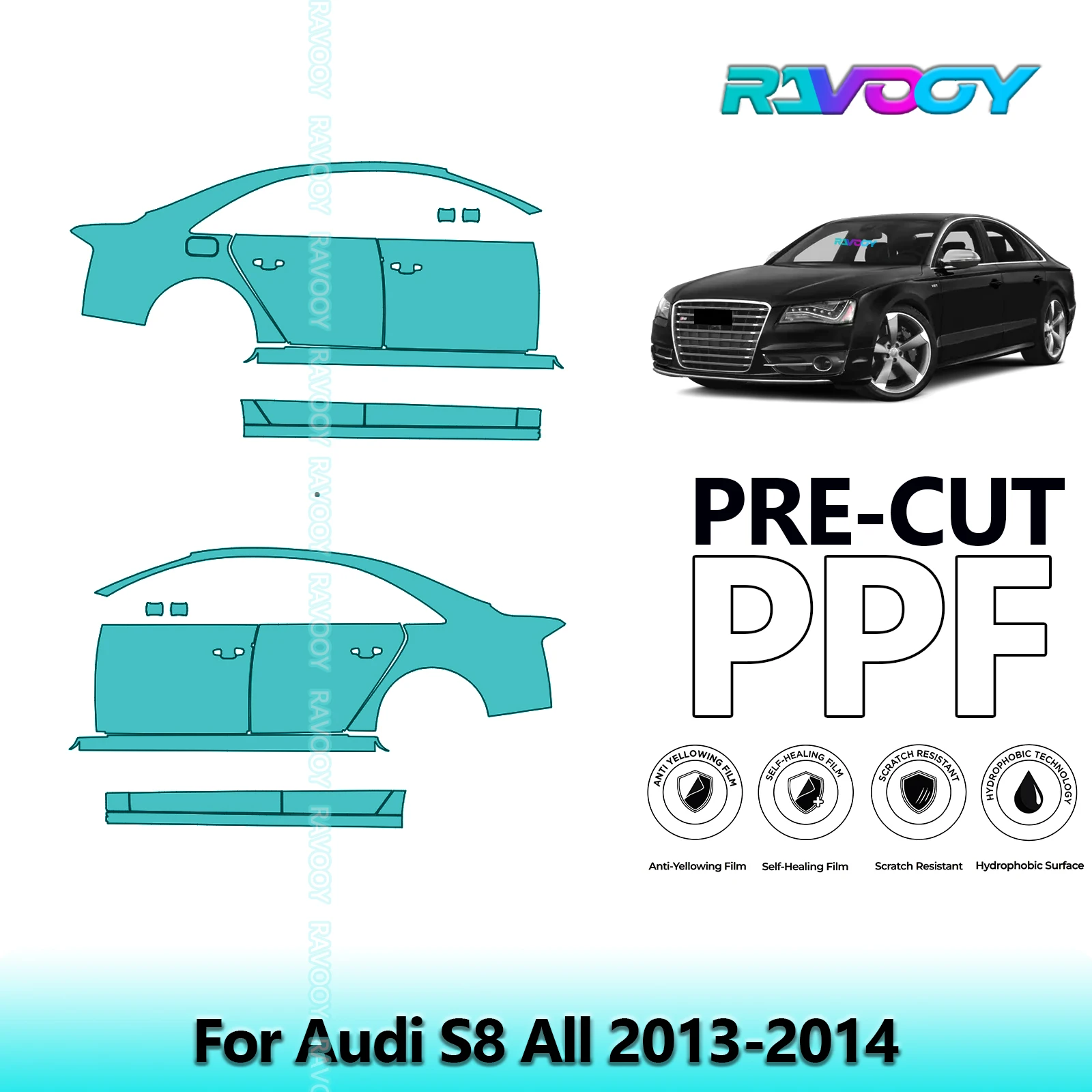 

For Audi S8 All 2013-2014 8.5mil Clear Matte Pre-Cut PPF Door & A/B Pillar Kit TPU Paint Protection Film Set