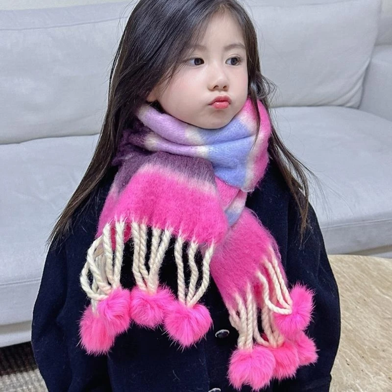 

Soft Knit Dopamine Rainbow Scarf Toddler Neck Warmer Colorful Children Scarf Fashionable Kids Scarf for Kids Age 3 to 12