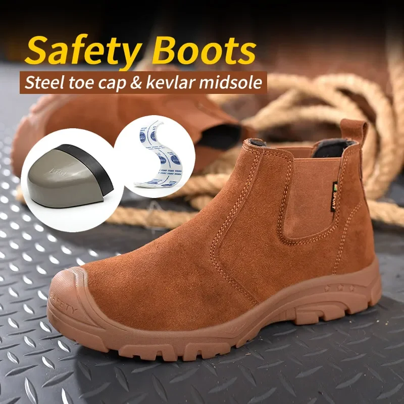 

Steel Toe Suede Safety Boots Anti Smash Anti Puncture Welding Shoes Non Slip Indestructible Work Shoes Protective Footwear Men