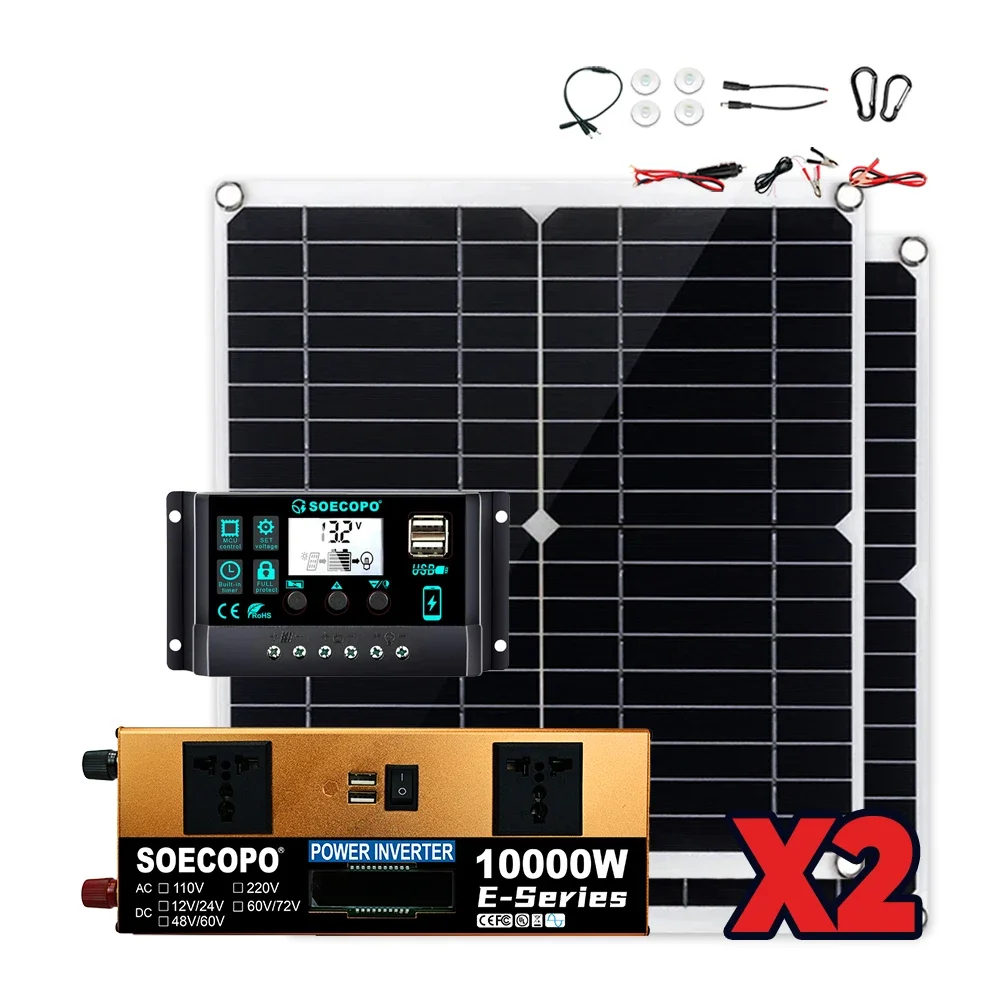 Kit complet d'énergie solaire 10000W, panneau 600W + contrôleur 100A + onduleur 10000W 12V/24V à 110V/220V, sauvegarde d'urgence pour la maison,