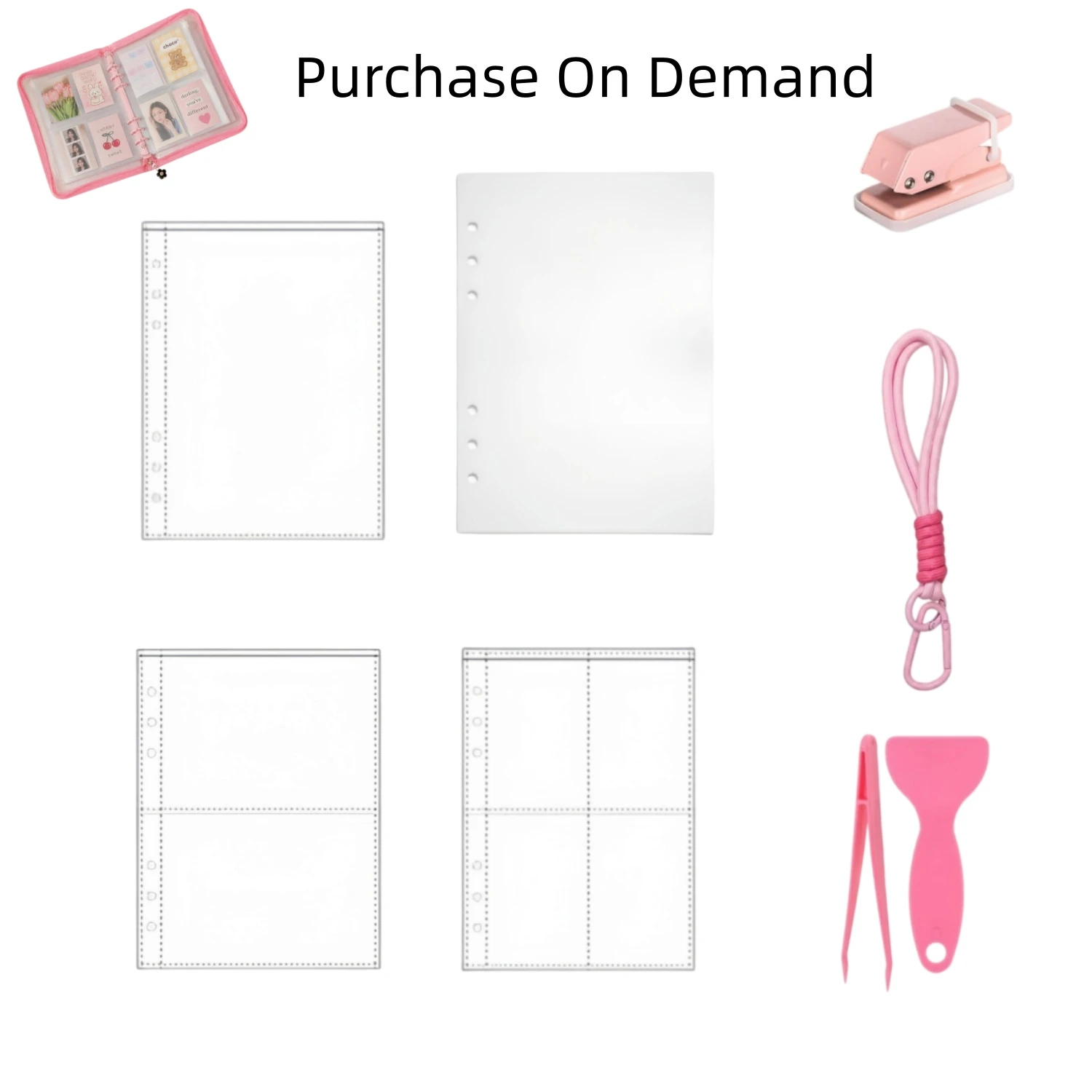 1/2/4 Pocket Pages Release Paper Tweezers Spatula Mini Hole Puncher Lanyard Accessory for A5 Sticker Storage Organizer Binder