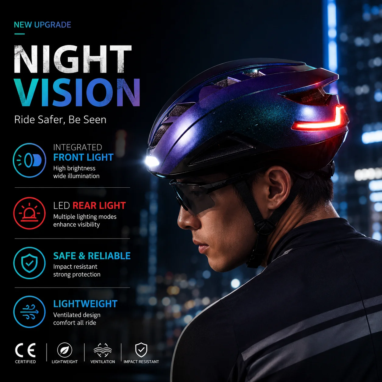 Smart Bike Helmet with LED Front Rear Light Chameleon Iridescent Cycling Helmet Men MTB Road Bicycle Helmet Night Riding