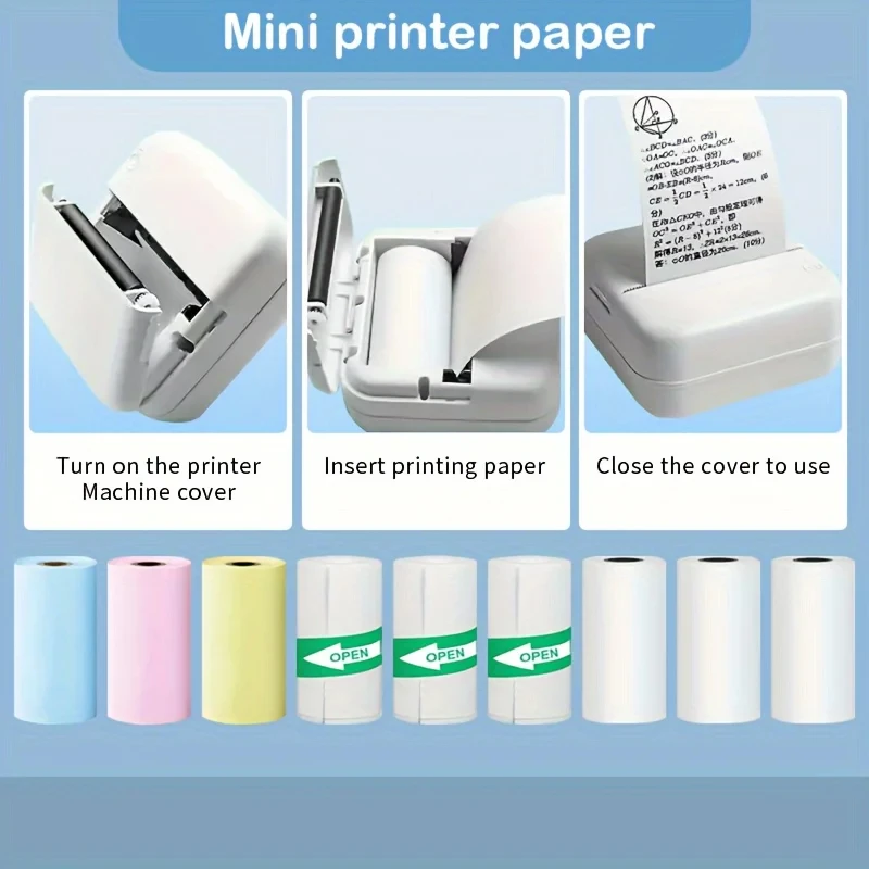 Printer Paper Thermal Label Sticker 3 Rolls Mini  Colorful Adhesive Self-adhesive Paper for Wireless Photo Inkless Printer 57mm