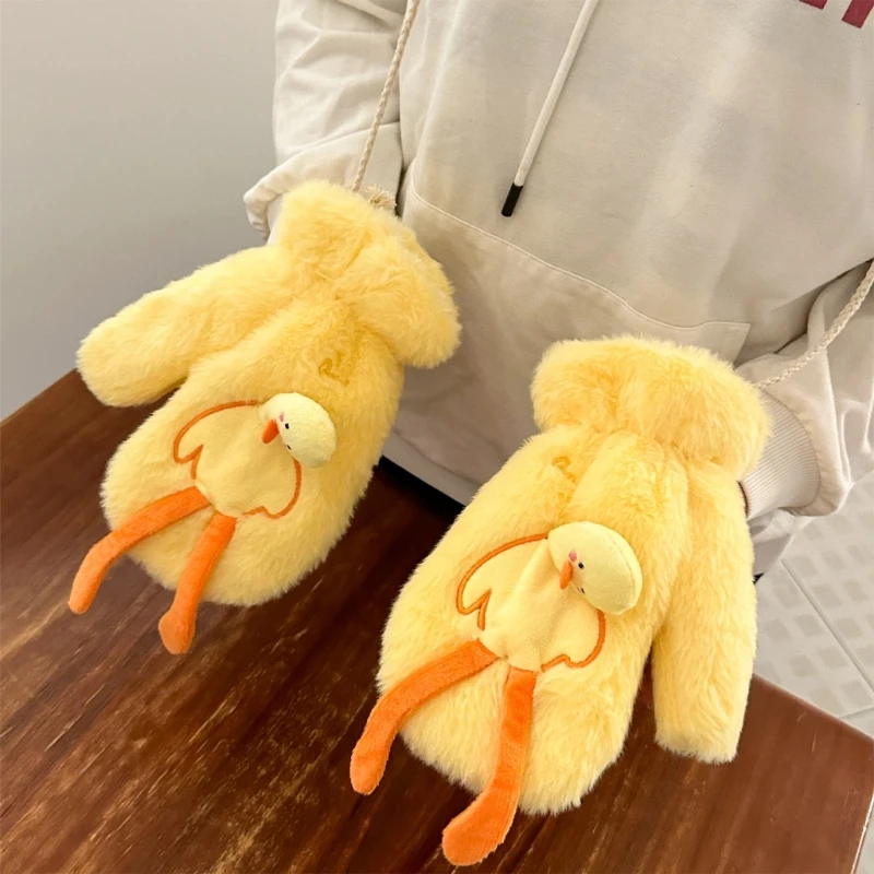 

Cartoon Plush Gloves Neck Hangable Furry Mittens Windproof Thicken Hand Warmer