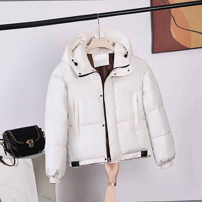 

Женская однотонная пуховая хлопковая куртка, зимнее теплое короткое стильное пальто с капюшоном, морозостойкое, маленький размер, модное