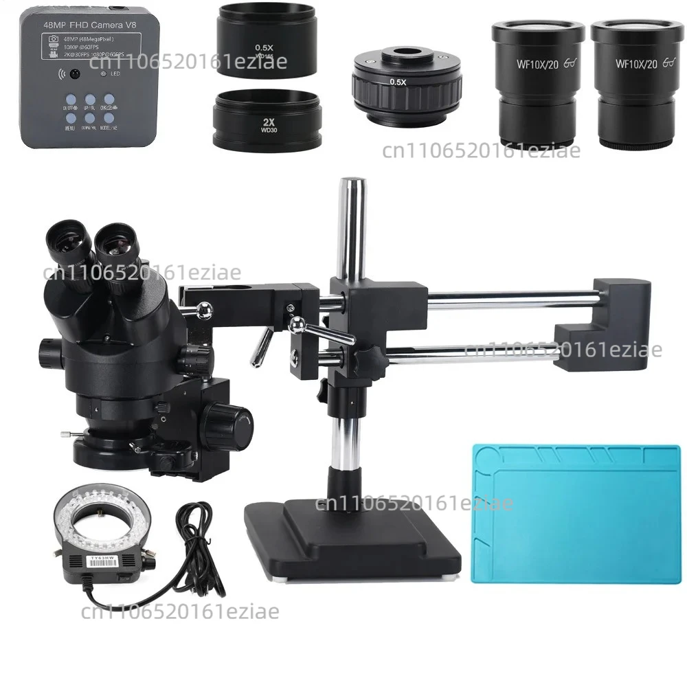 Double Boom Stand Zoom Simul Focal Trinocular Stereo Microscope+48MP 2K HD USB Industrial Camera For Phone PCB Repair