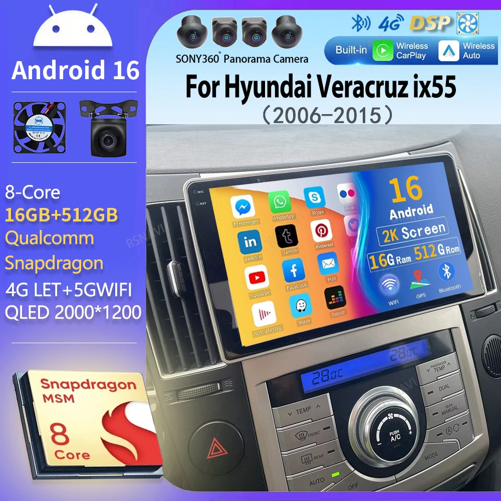 

Android 16 wifi+4G Carplay AUTO Car Radio For Hyundai Veracruz ix55 2006-2015 Navigation GPS Video Player Stereo 2DIN Multimedia