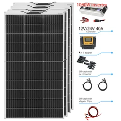 12v panel fotowoltaiczny panel słoneczny kompletny zestaw 12 v Inwerter energii słonecznej 220v 110V elastyczny panel słoneczny ładowanie akumulatora panel balkonowy 120W / 240w /360w 480W do RV / łodzi / samochodu / d