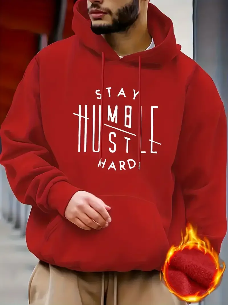 Men Stay Humble & Hustle Graphic hoodie Fall Winter Street Casual Everyday hoodie jumper with kangaroo pocket casual sports pull