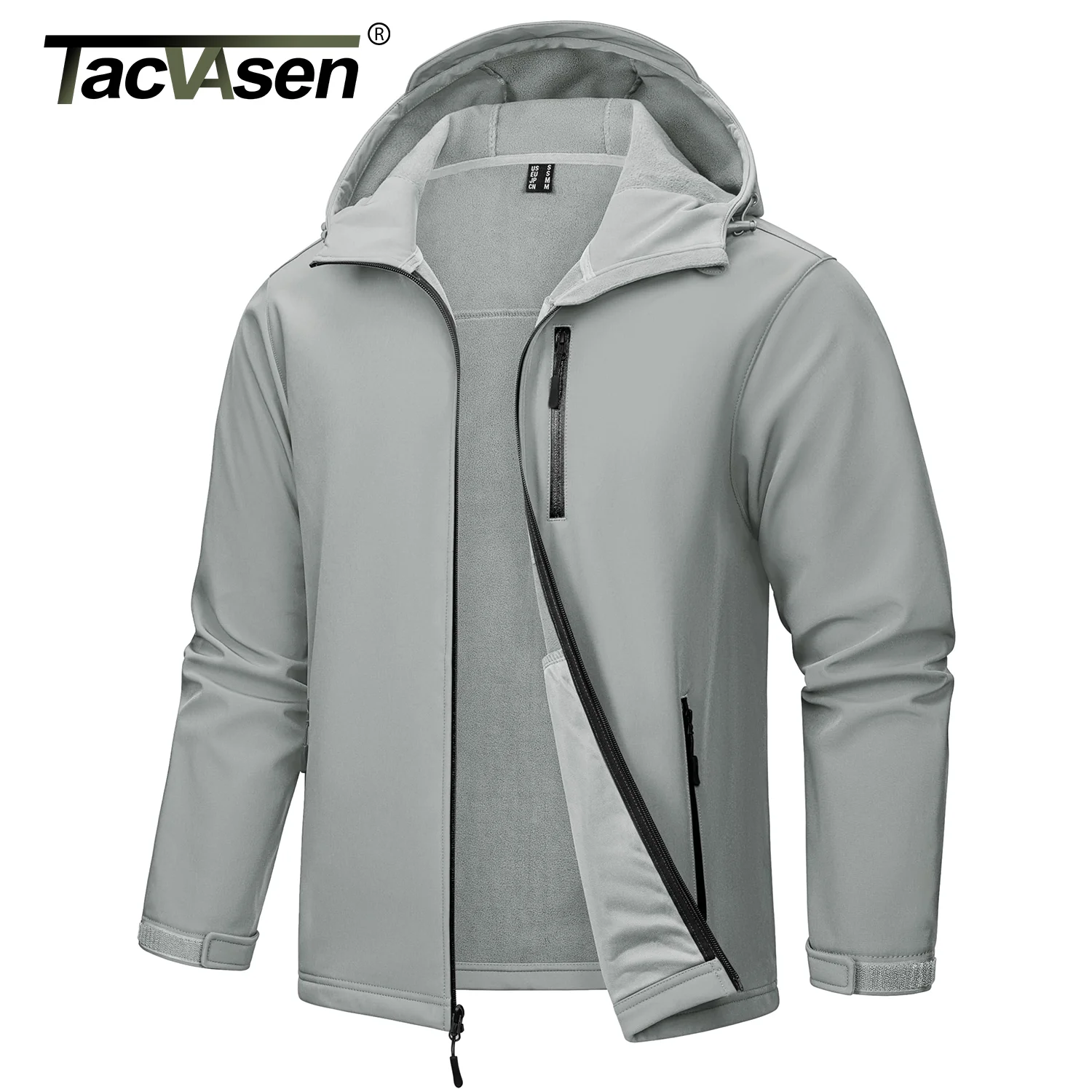 TACVASEN Hooded Softshell Jacket Mens Waterproof Rain Jacket Fleece Lined Work Jacket Outdoor Trekking Hiking Windbreaker Male