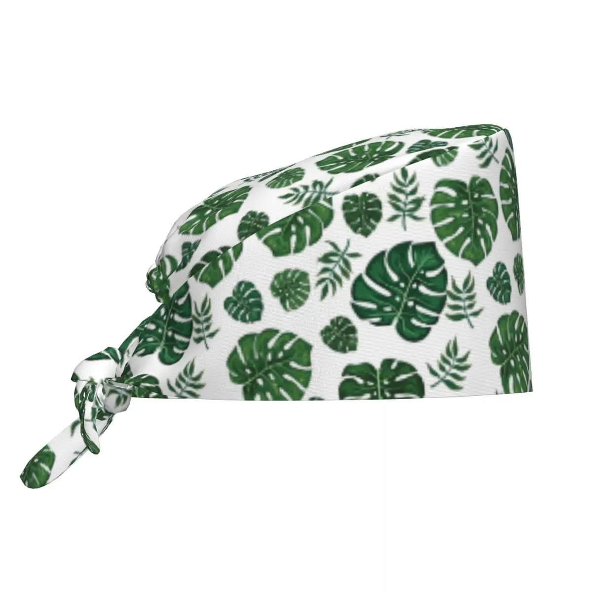 Adjustable Beautiful Green Tropical Leaves Plant Working Hat Women Men Surgical Hat Scrub Nursing Doctor Surgeon Cap for Chef
