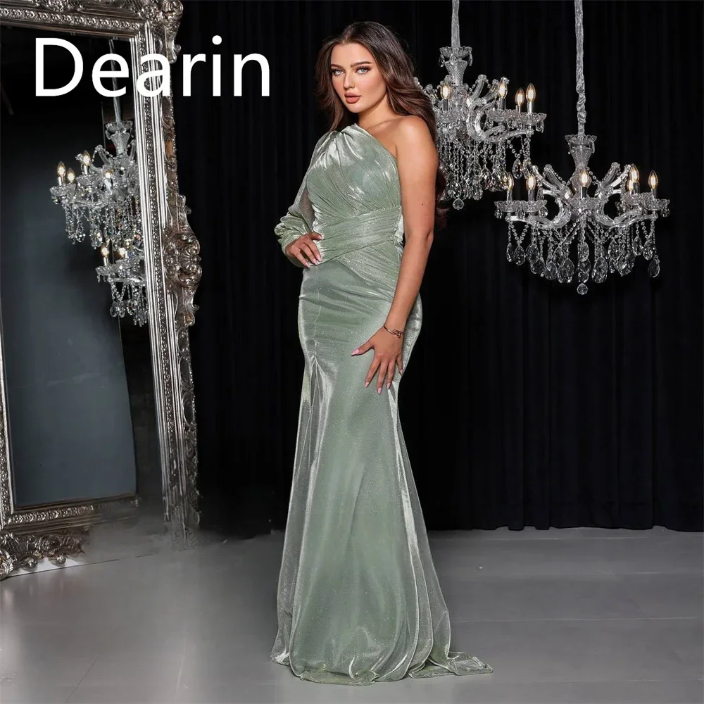 Customized Prom Dress Women Formal Dearin One Shoulder Sheath Floor Length Skirts Tulle Bespoke Occasion Dresses Evening Gown