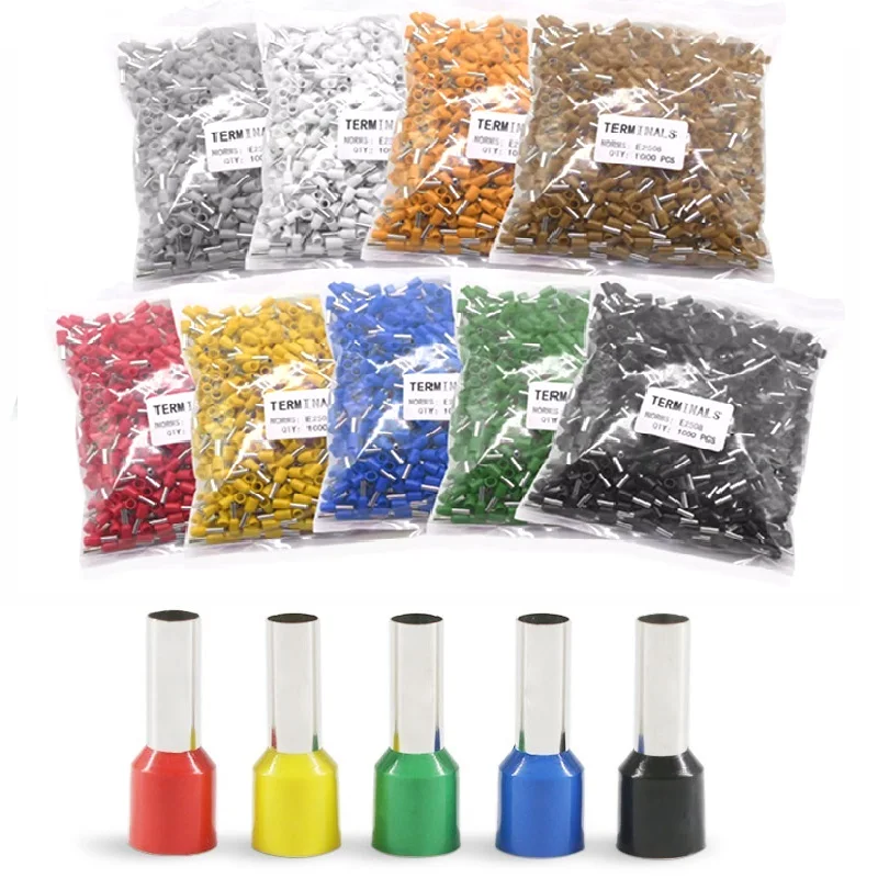 packaged Tubular Crimp Terminals Electrical Wire Cable Ferrules Connectors E0508 E7508 E1008 E1508 E2508 E4009 E6012 Ring Sleeve