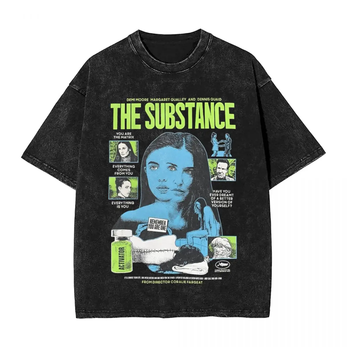 Men T Shirt The Substance Horror Movie Washed T Shirts Novelty Summer Tees Y2K Fun Print Cotton Tops New Arrival