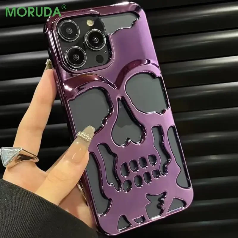 3D Hohl schädel Kallus Fall für iPhone 15 14 Promax 16 plus 13 12 11 16 Pro Max Luxus beschichtung stoß feste Ghost face Softcover