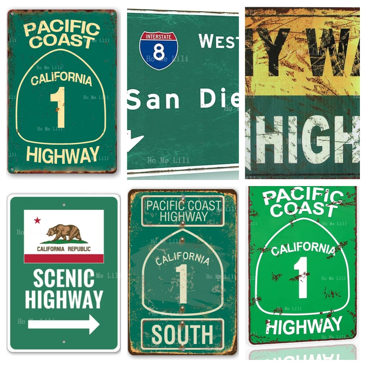 Vintage Metal Tin Sign Pacific Coast Highway Signs California Decor Abbey Street Road Sign Surf Cali Scenic Sign