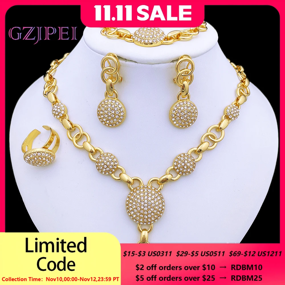 

Модные Ювелирные наборы из Дубая золотые ювелирные изделия роскошный дизайн 18K позолоченное ожерелье серьги браслет кольцо