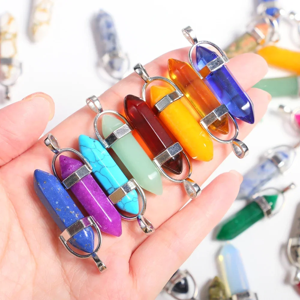 Bullet Pendants Healing Hexagonal Stone Crystal Necklace Natural Chakra Gemstone Mineral Quartz Jewelry Charms Necklace Pendulum