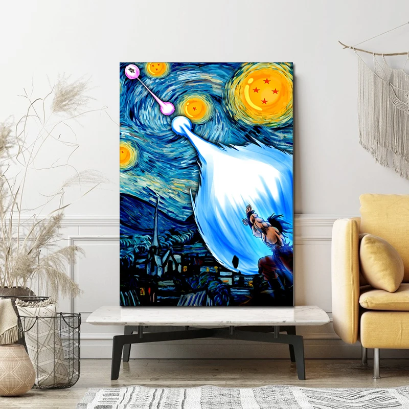 Abstract Dragon Ball Anime Goku Posters Van Gogh's Starry Night Canvas Painting Prints Art PictureTeen Bedroom Home Wall Decor