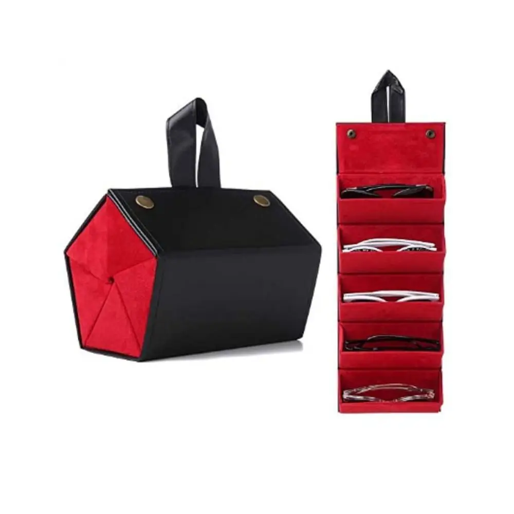 

Folding 5 Slots Glasses Case Eyewear Holder PU Sunglasses Box Snap Button Jewelry Organizer Sunglass Display Case Travel