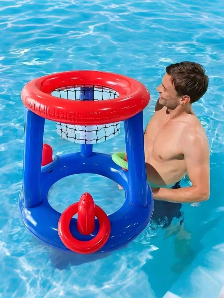 1 ensemble de basket-ball de piscine gonflable, jeux de piscine, ensemble de cerceaux de basket-ball gonflables pour fête d'été, basket-ball aquatique interactif