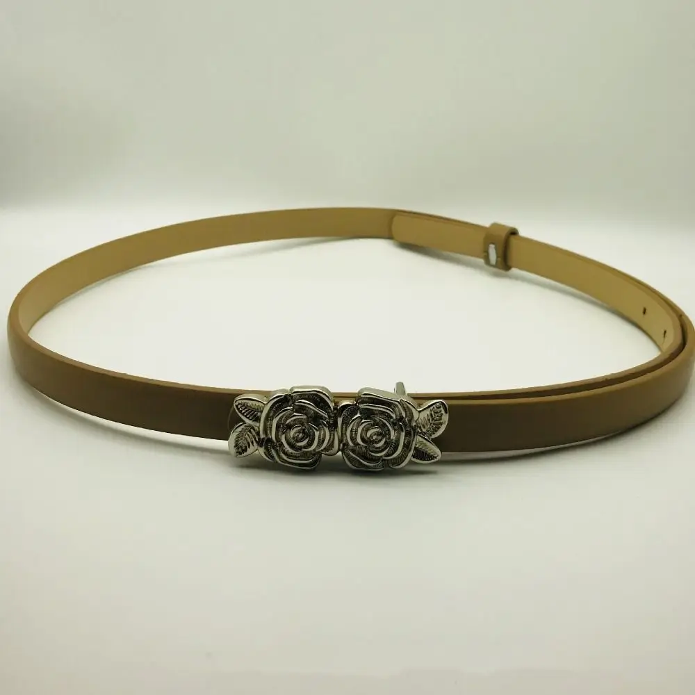 Casual Versatile Leather Belt Luxury Design Women Trendy Waistband Metal Flower Slide Buckle Belt