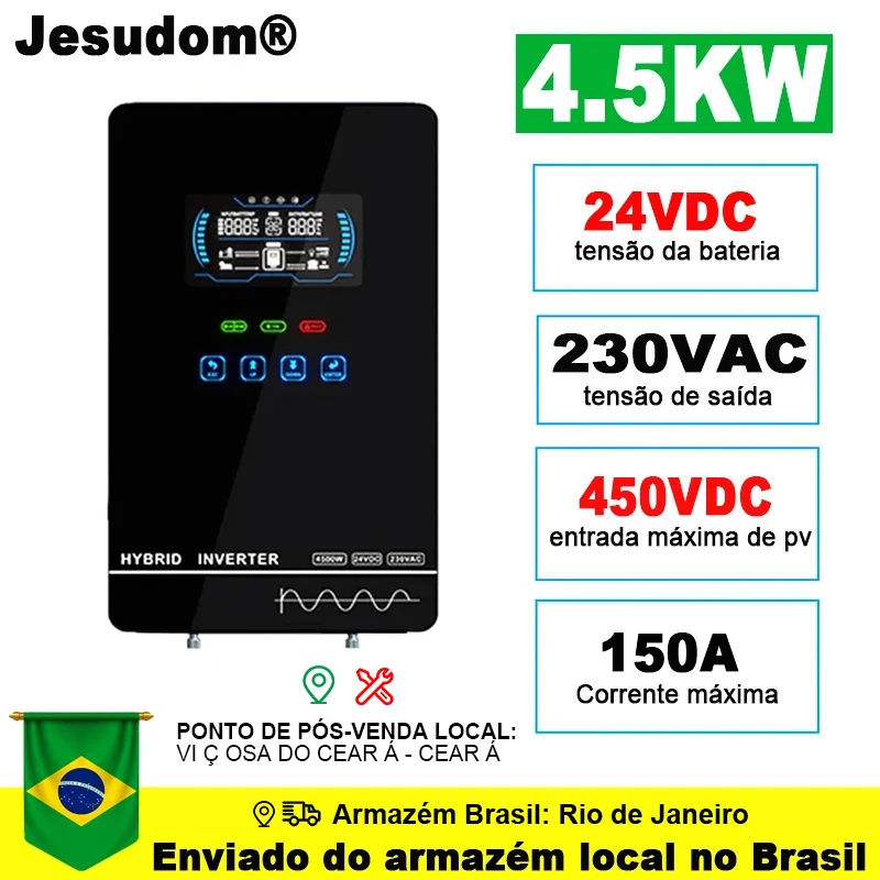 Jesudom 4.5KW Off Grid Inverter Battery Voltage 24V to 230VAC Built in MPPT 150A Solar Charge Controller 6.25 Inch LCD Screen