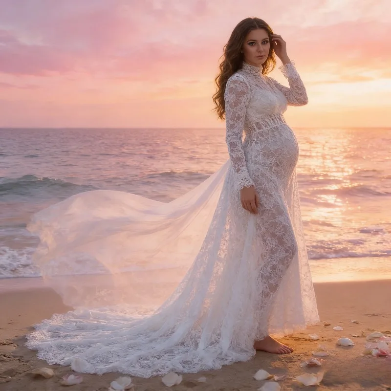 

White Deep V Neck Long Sleeve Lace See Through Bodycon Wedding Dress with Train Evening Gown