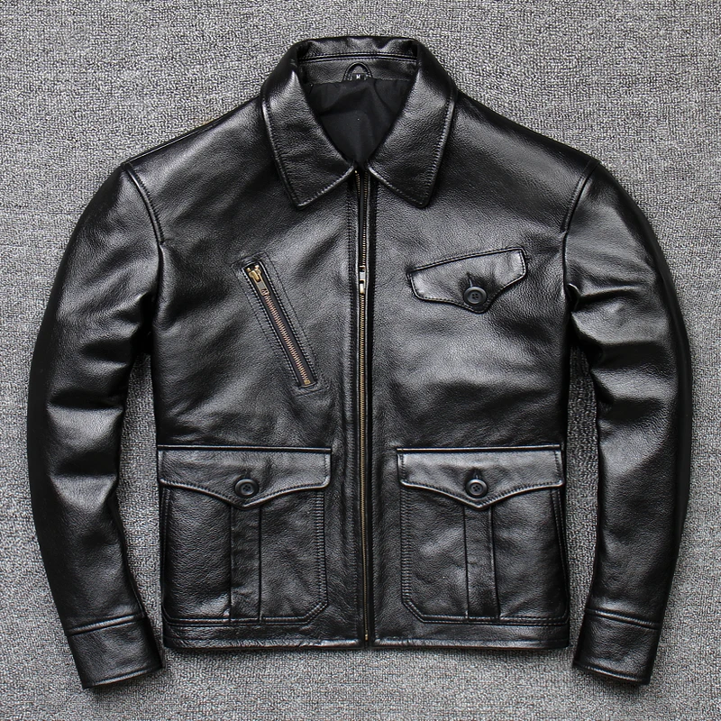 

The first layer of cowhide casual slim baseball jacket motorcycle style is suitable for men's spring and autumn models.