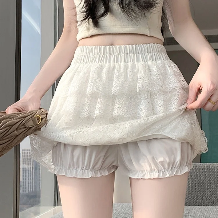 

Sweet White Elastic Waist Lace Trim Half Skirt Women's Summer New A-Line Skirt Anti-Light Cake Short Skirt City Walk Casual