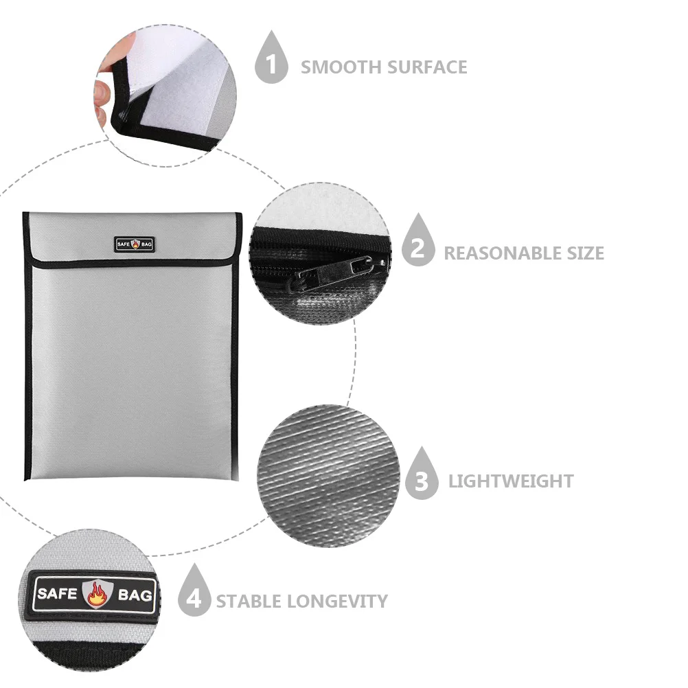 1pc Fireproof File Bag 1000°C High Temperature Resistant Waterproof Document Pouch For Office Home Security Storage Silicone