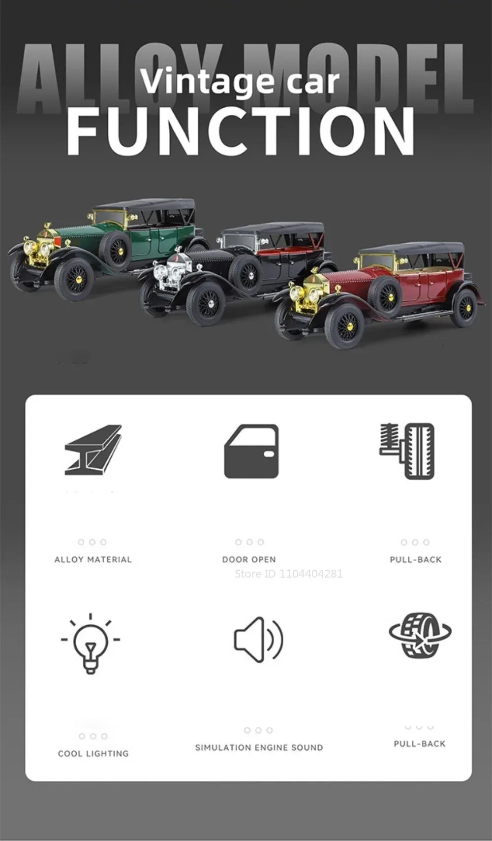 1:24 Phantom 300SL Legierung Diecast Vintage Auto Miniatur Modell Spielzeug Sound Licht Zurückziehen Türen Geöffnet Ornament Kinder Festival Geschenk – Detail 2