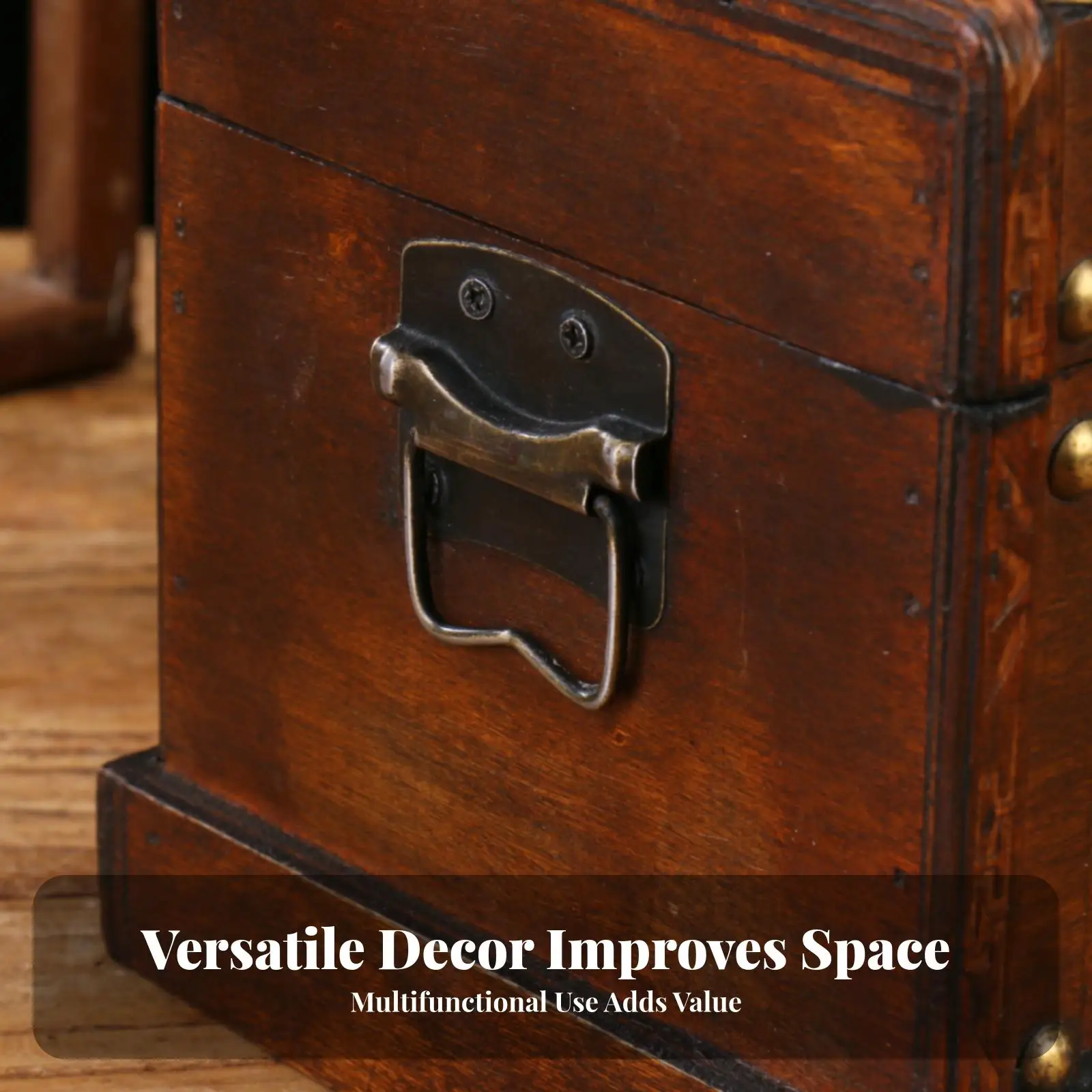 Desktop Storage Box Hinged Lid Wooden Storage Dark Brown Wooden Treasure Chest
